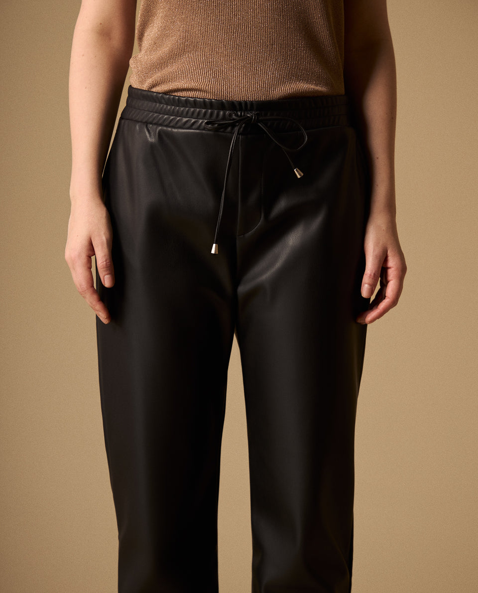 Pantalón Negro con Acabado Brillante y Cordón - Negro 34_639G014_NEG190303_4