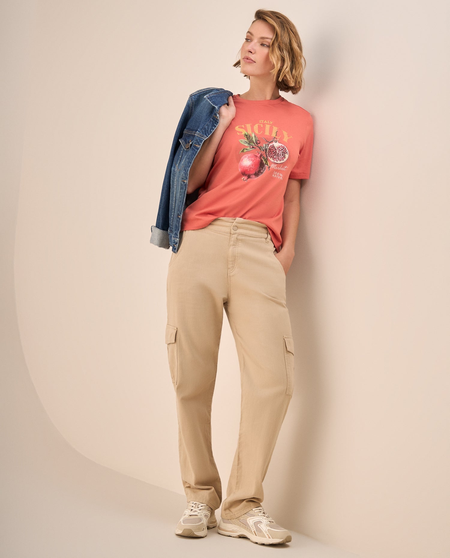 Pantalón Cargo Beige con Cintura Elástica - Beige