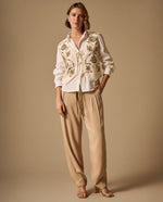 Pantalón Beige Tiro Alto con Cinturón - Beige