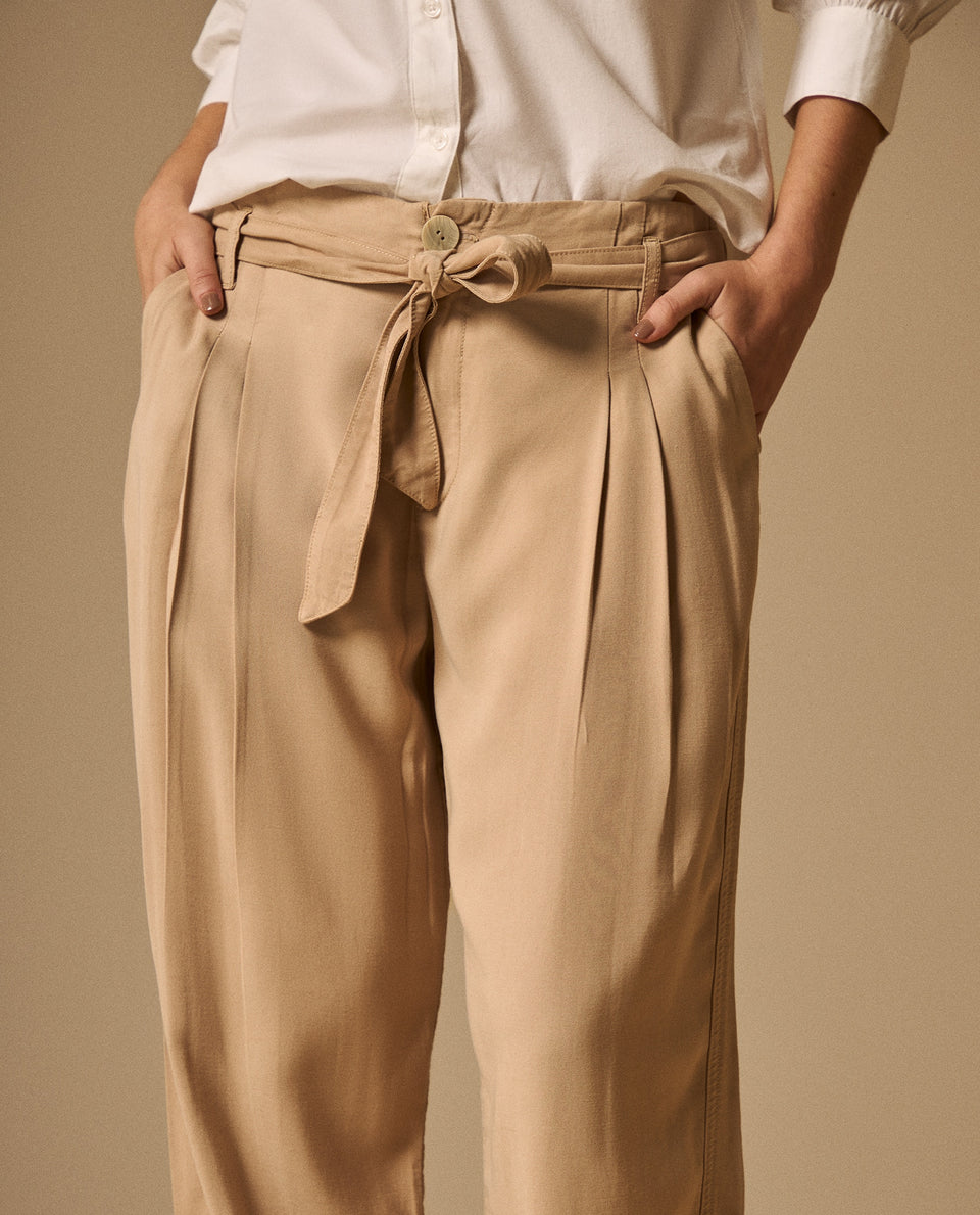 Pantalón Beige Tiro Alto con Cinturón - Beige 34_639G040_BEI151306_4