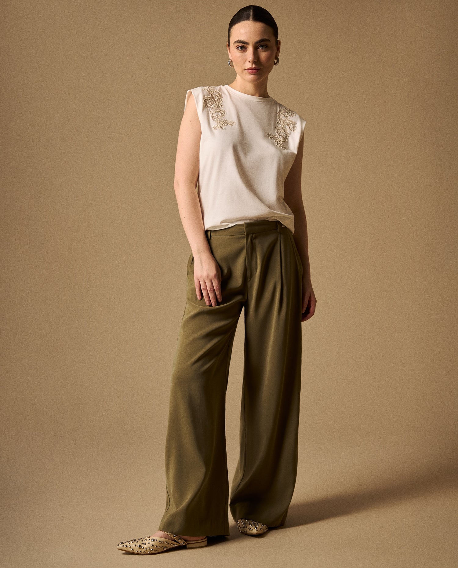 Pantalón Wide Leg Verde con Cordón Ajustable - Verde