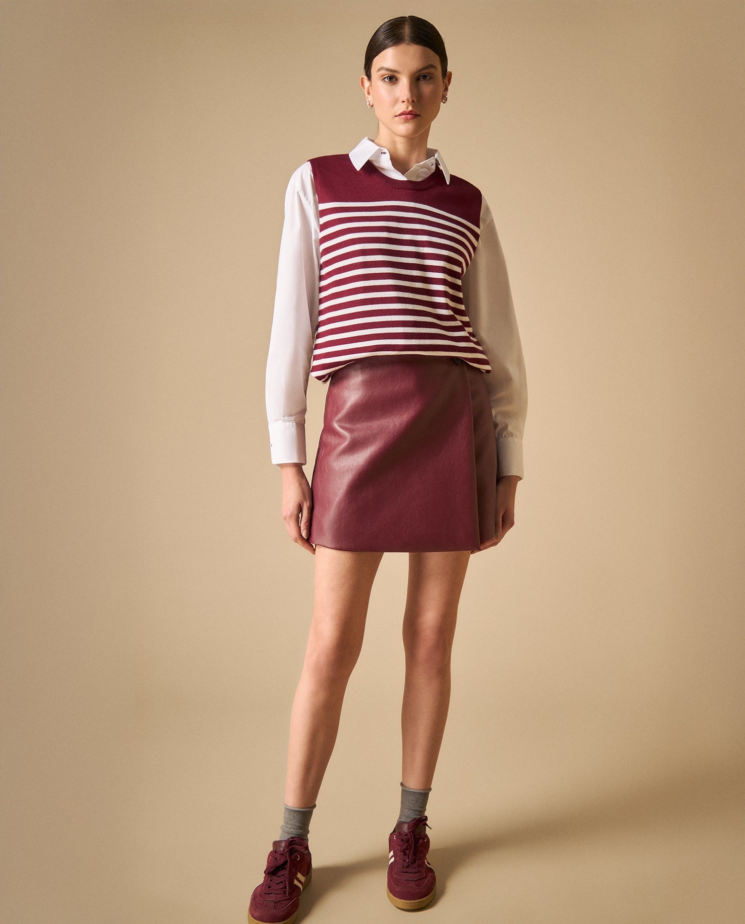 Falda midi tejida con silueta recta - Rojo