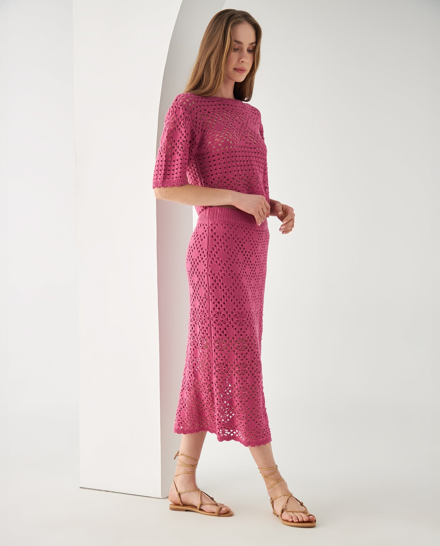 Falda midi para mujer - Rosa