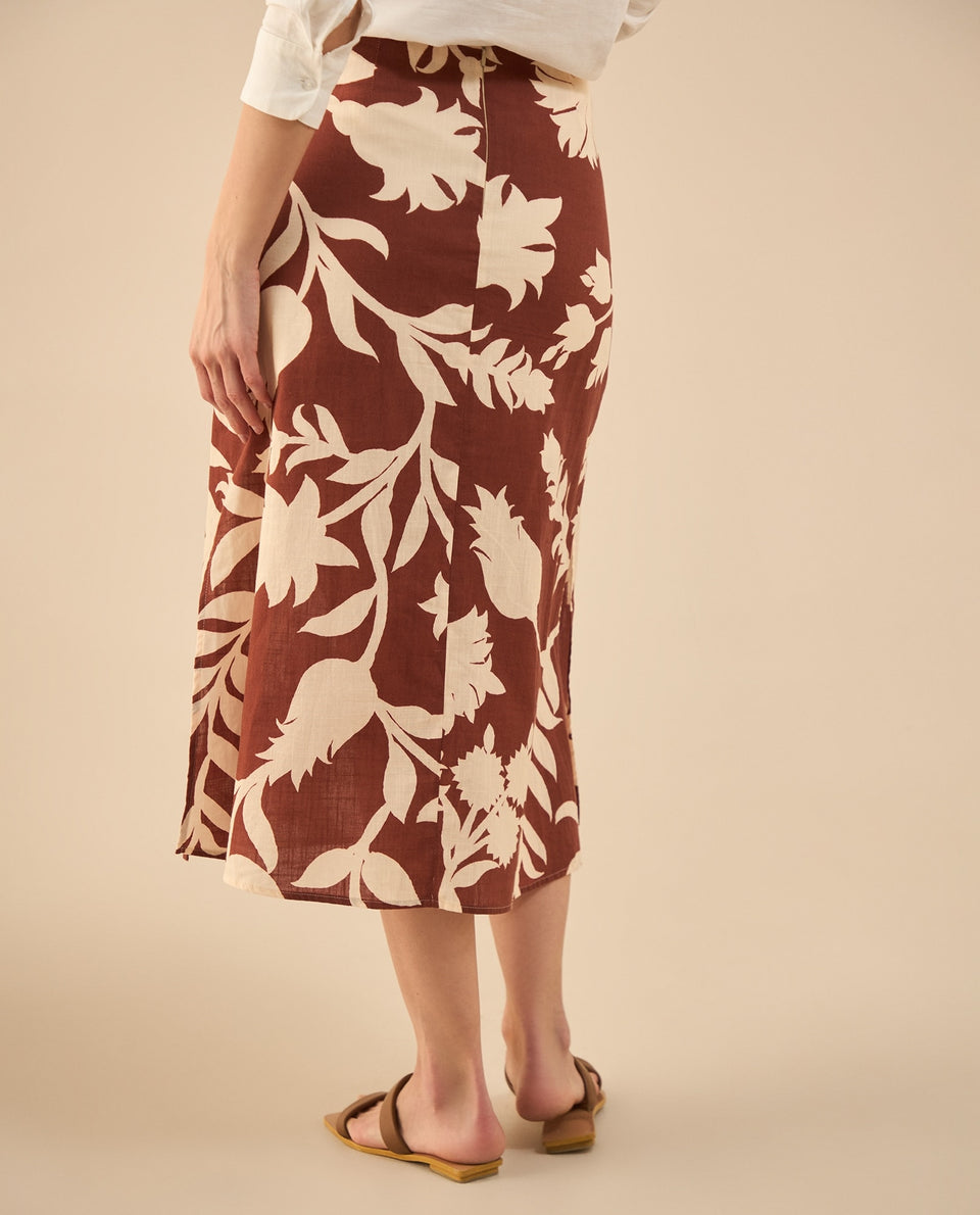 Falda larga con estampado de flores para mujer - Café 34_642G001_CAF191435_4