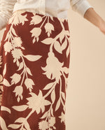 Falda larga con estampado de flores para mujer - Café