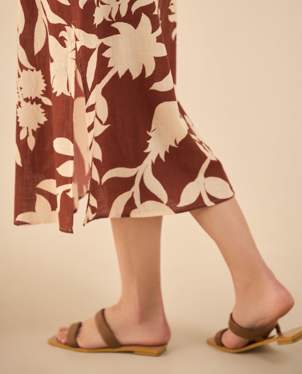 Falda larga con estampado de flores para mujer - Café 34_642G001_CAF191435_6