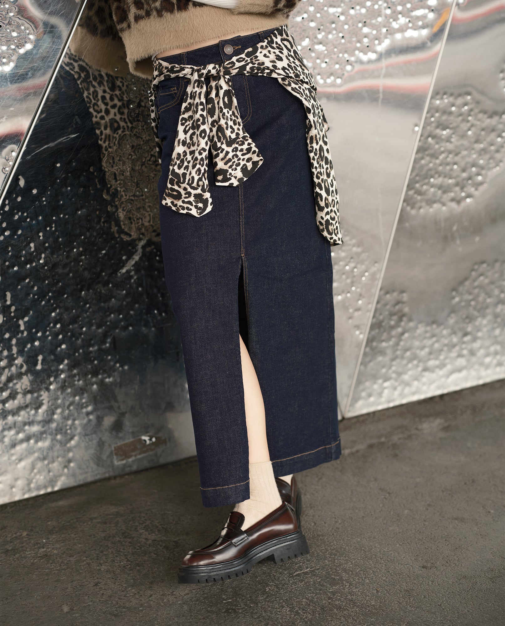 Falda larga denim línea A con abertura frontal - Azul 34_642H004_AZU193933_0