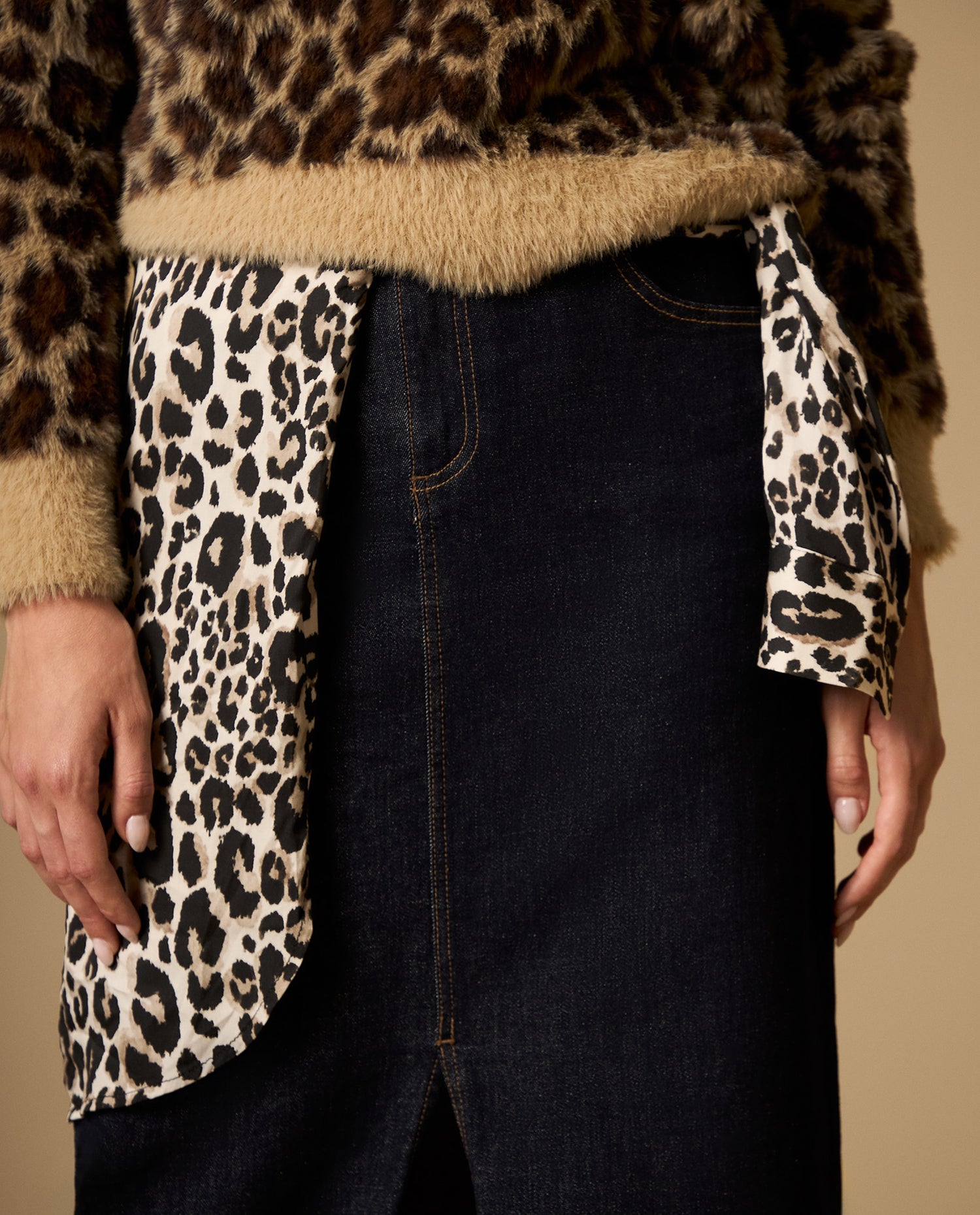 Falda larga denim línea A con abertura frontal - Azul