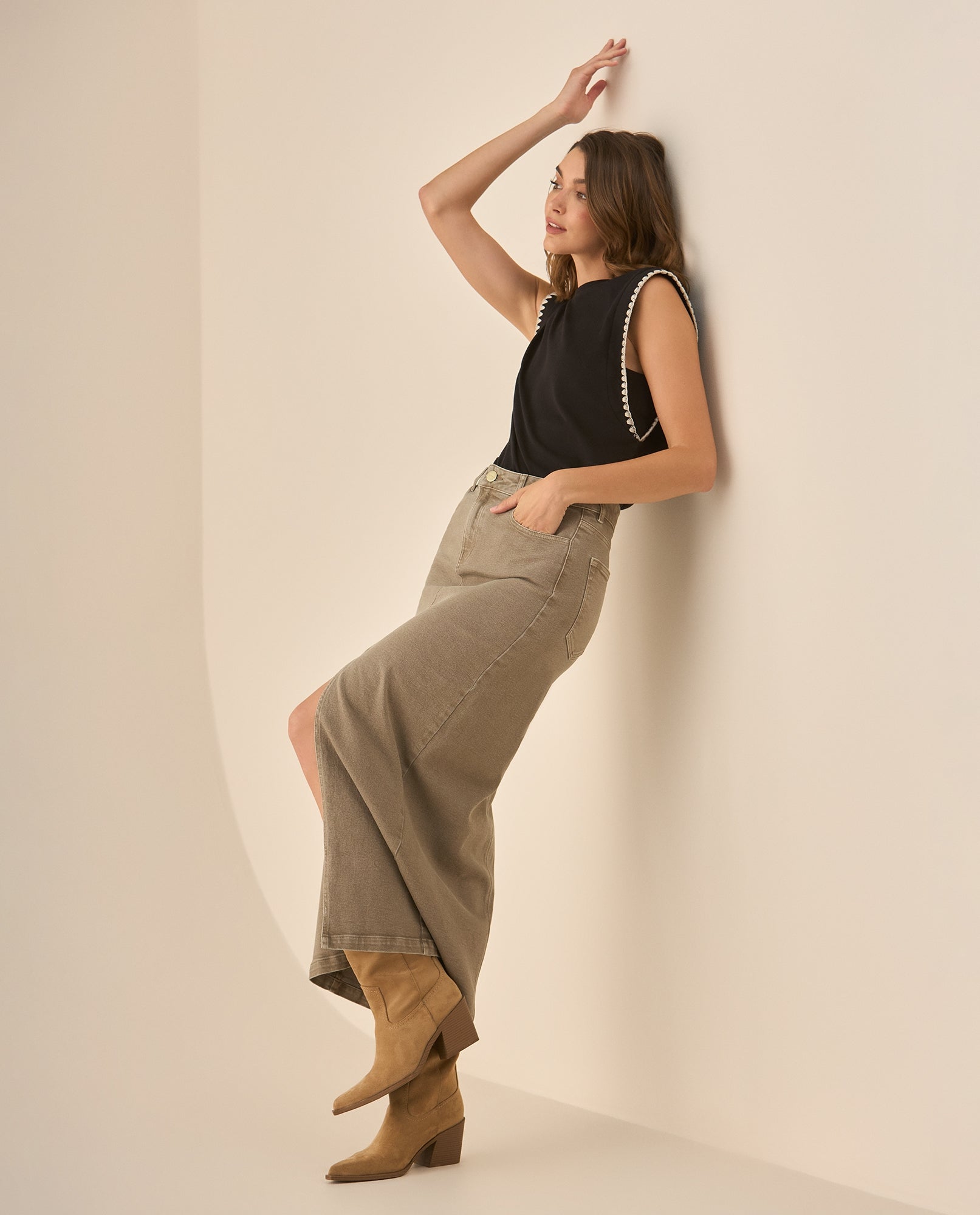Falda larga cinco bolsillos para mujer - Gris 34_643G003_GRI171112_0