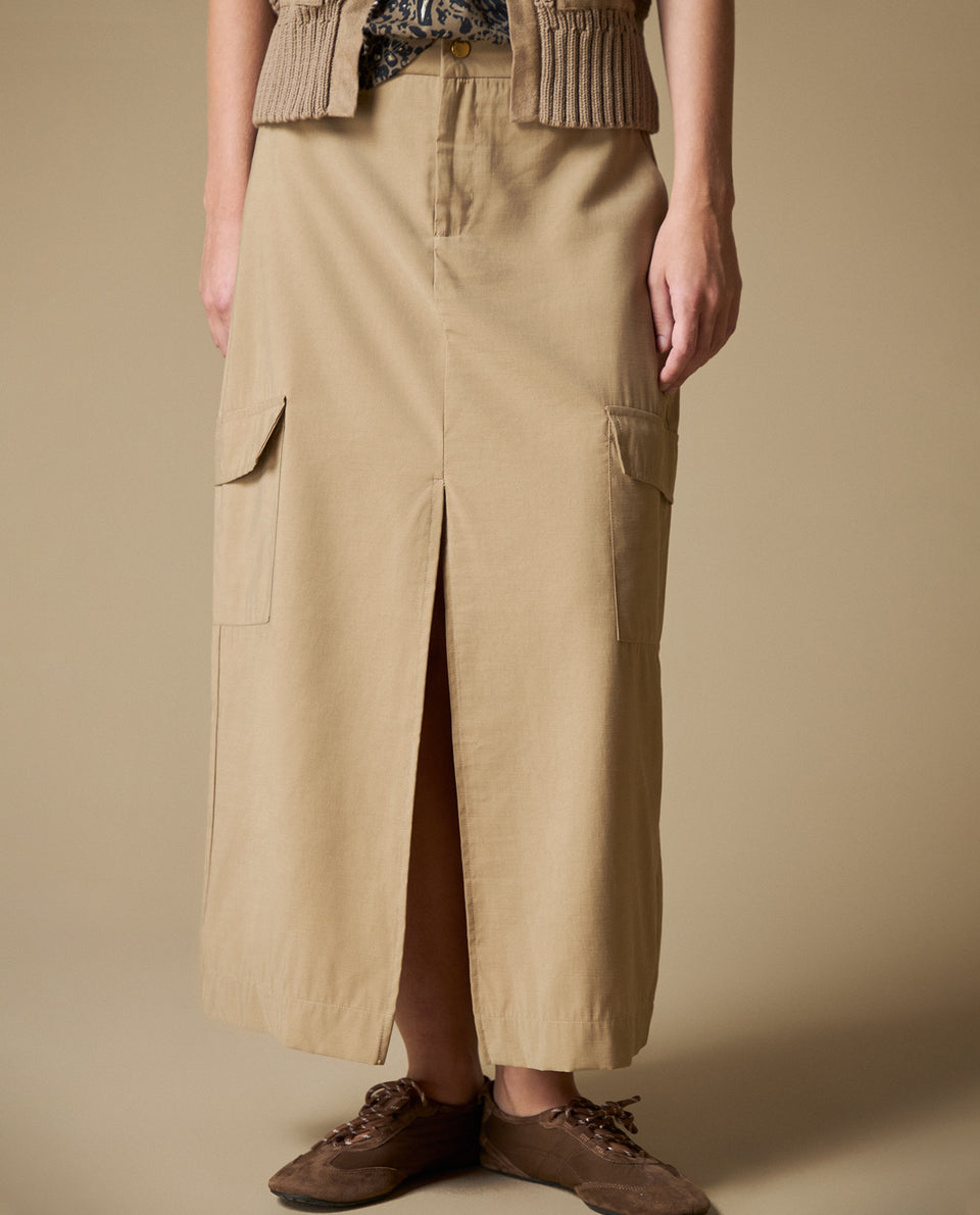 Falda larga recta con botones - Beige 34_643H010_BEI171022_3