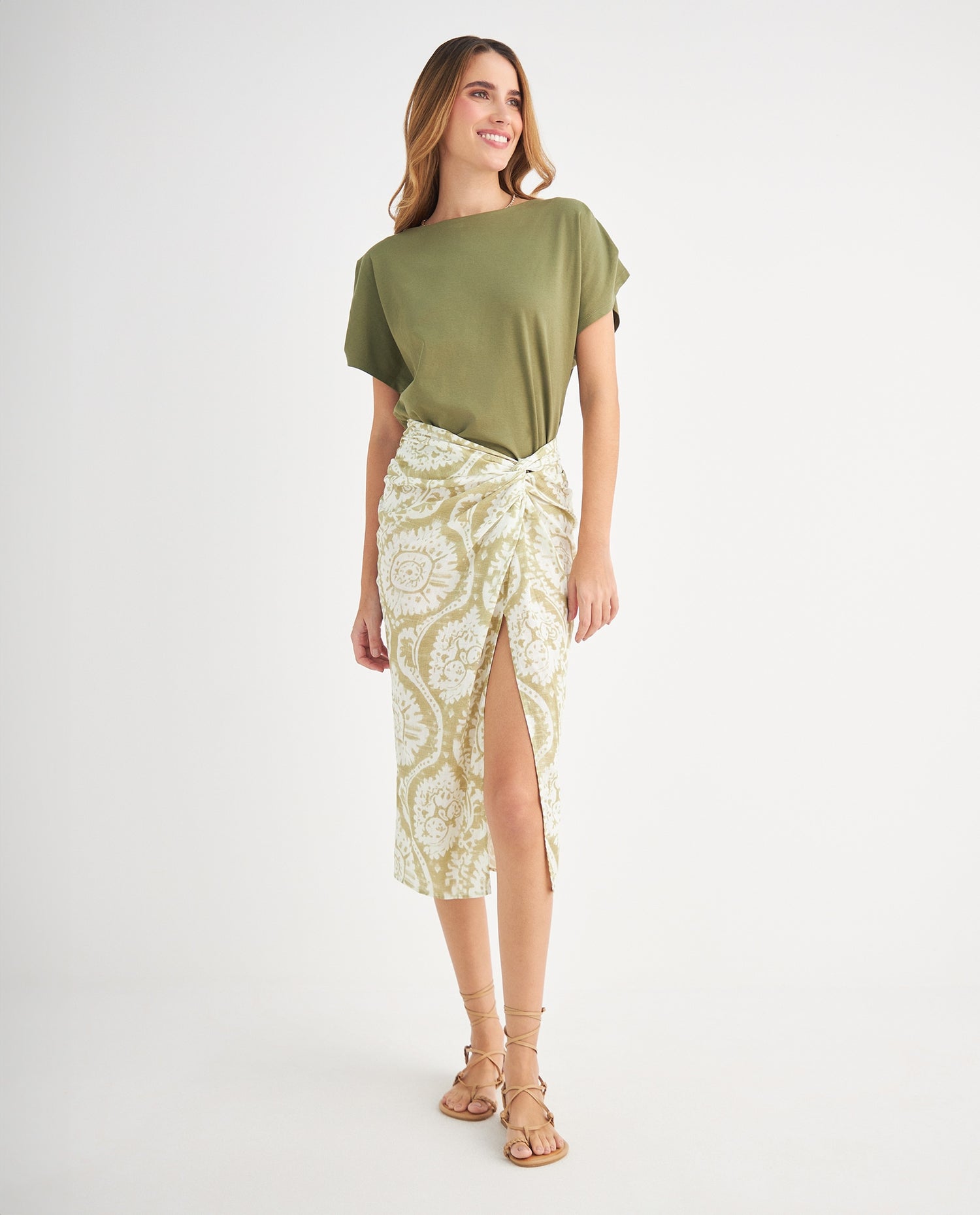 Falda con abertura en frente para mujer - Verde