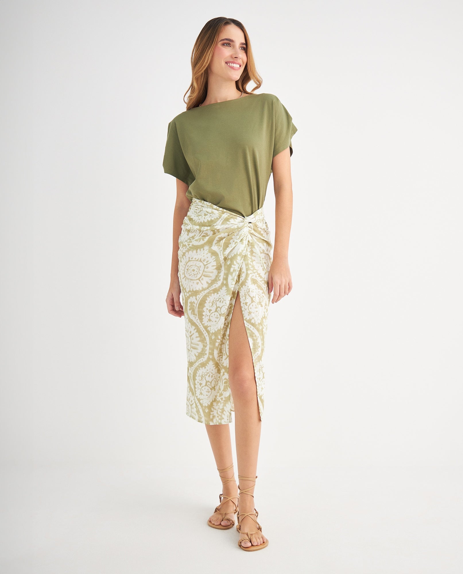 Falda con abertura en frente para mujer - Verde 34_649F004_VER170535_0