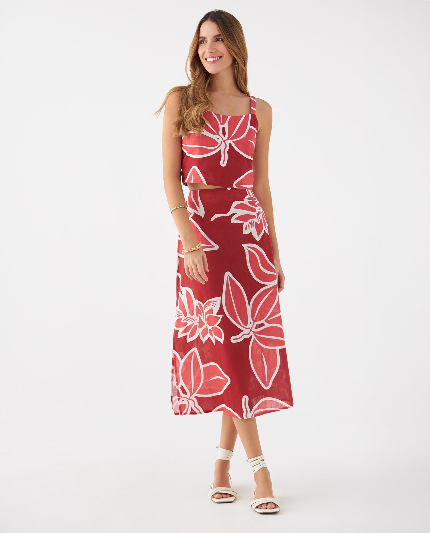 Falda con estampado de flores para mujer - Rosa
