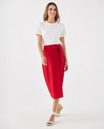 Falda con lazo ajustable en cintura para mujer - Rojo
