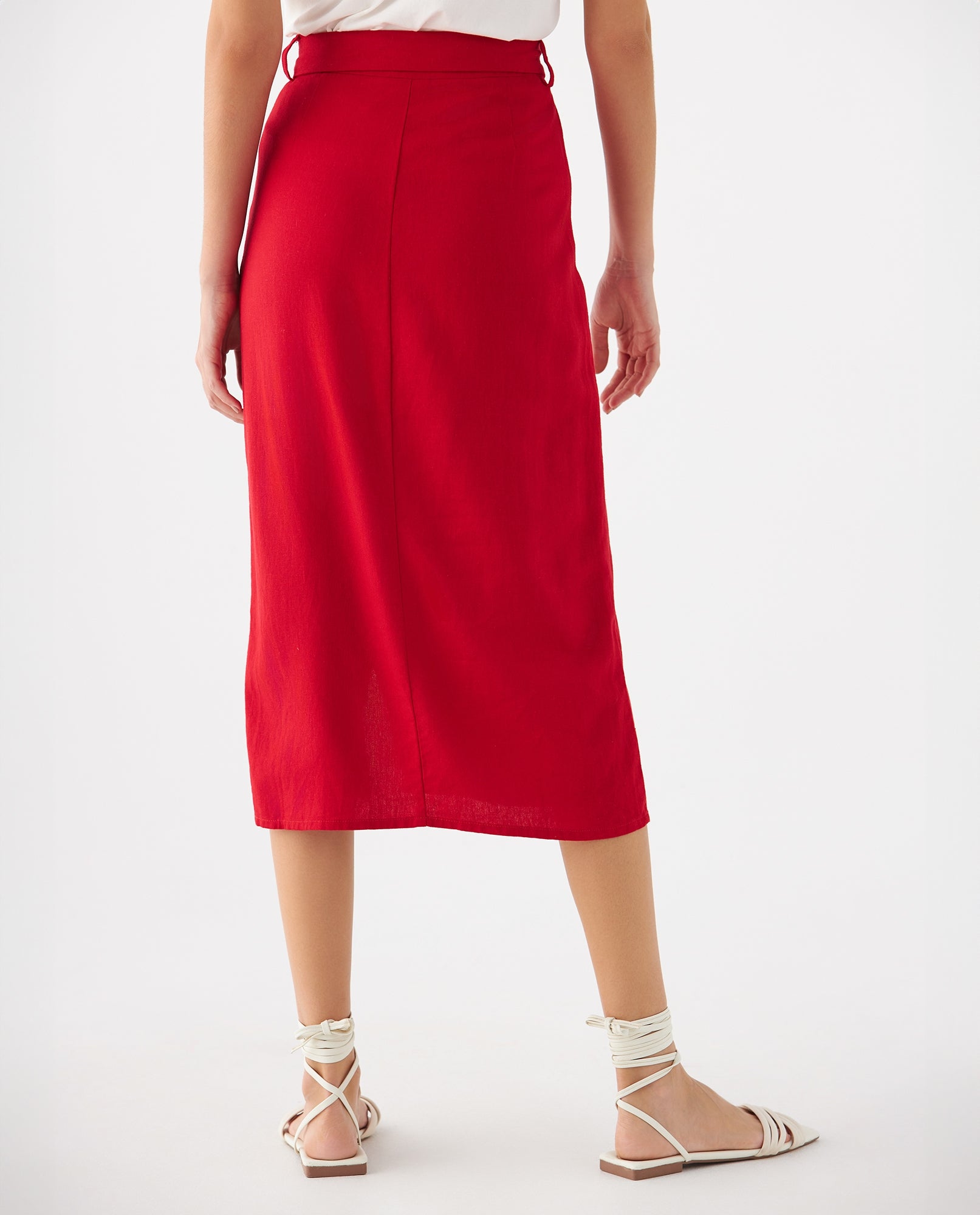 Falda con lazo ajustable en cintura para mujer - Rojo 34_649F020_ROJ191757_4