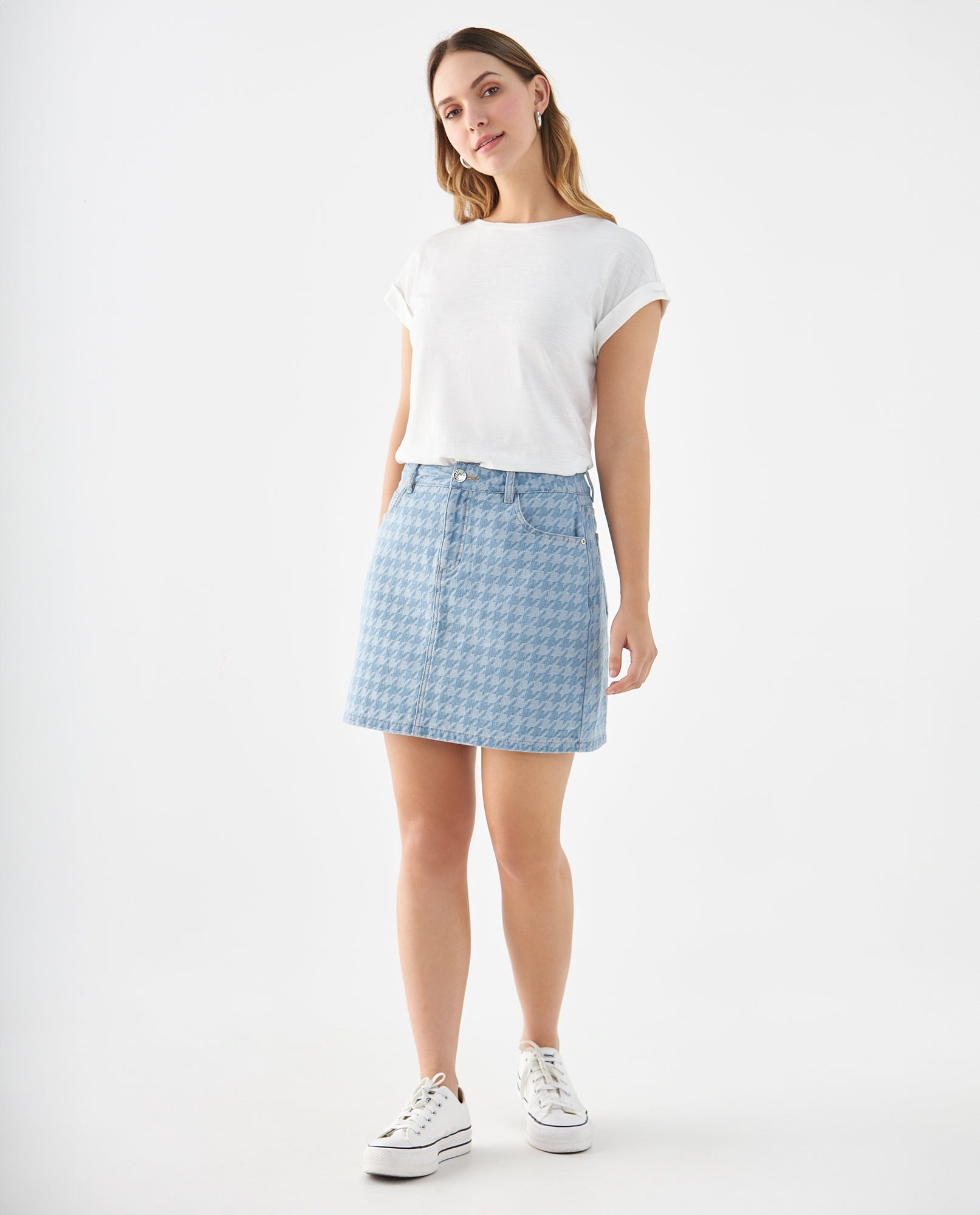 Falda con diseño gallineto para mujer - Azul 34_649F021_AZU174027_0
