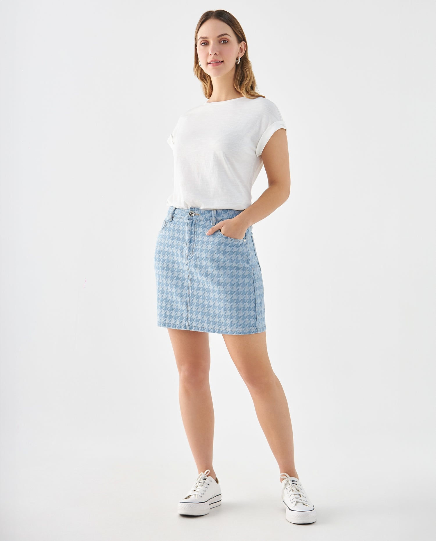 Falda con diseño gallineto para mujer - Azul