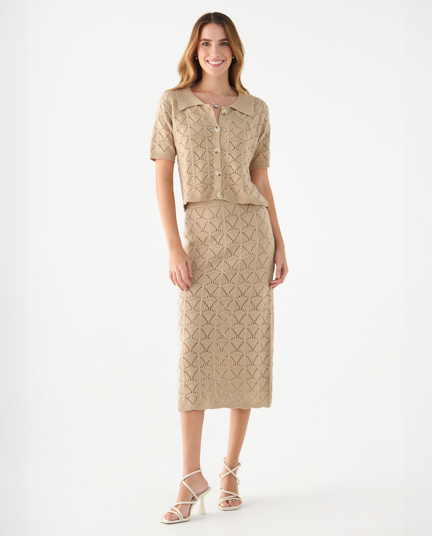 Falda larga tejida para mujer - Beige