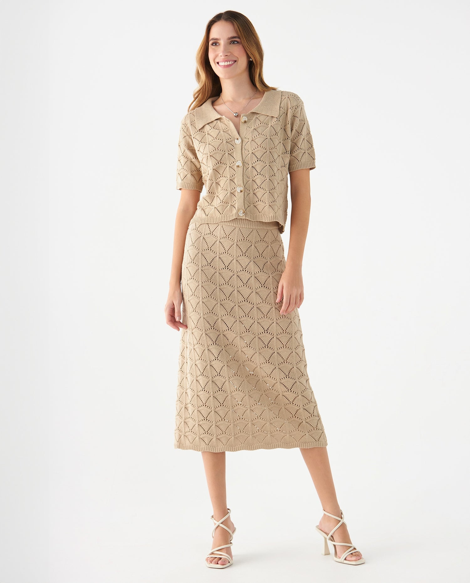Falda larga tejida para mujer - Beige