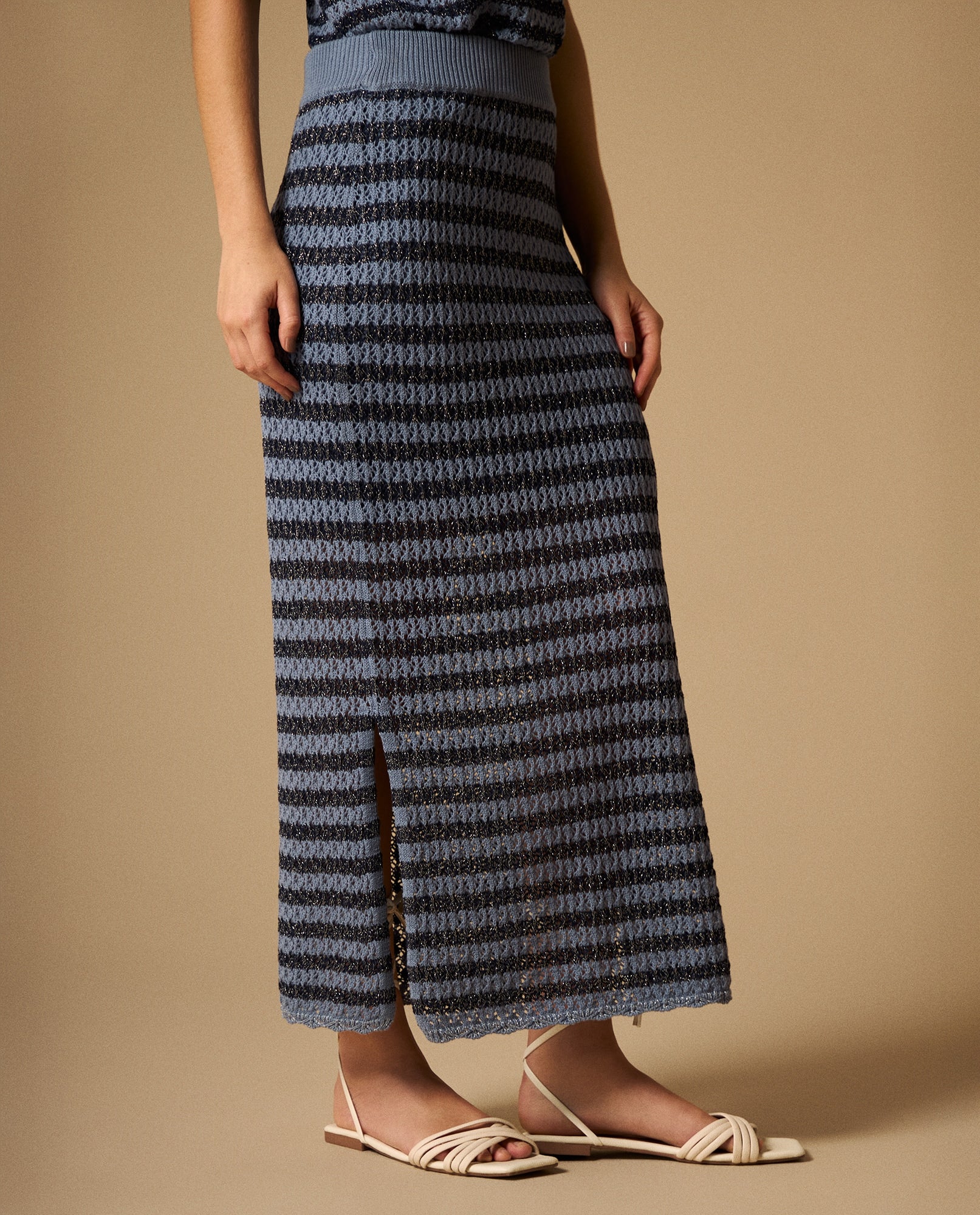 Falda Midi Rayas Azul con Lurex - Azul 34_649G209_AZU153932_3