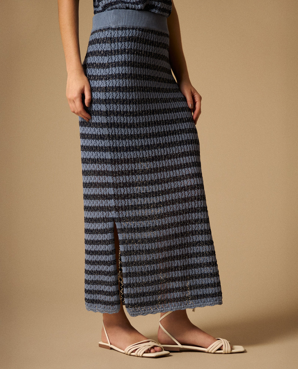 Falda Midi Rayas Azul con Lurex - Azul 34_649G209_AZU153932_3