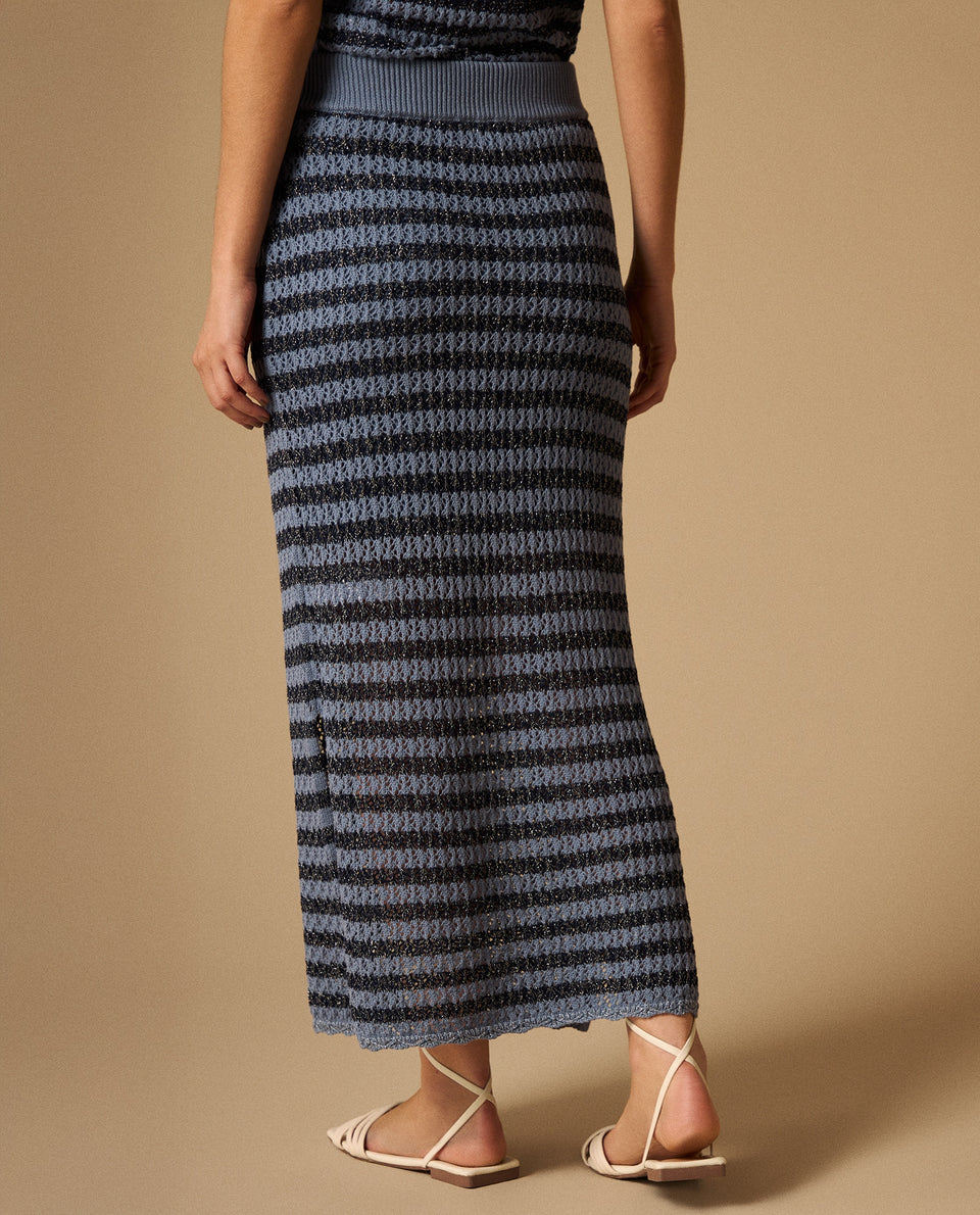 Falda Midi Rayas Azul con Lurex - Azul 34_649G209_AZU153932_4