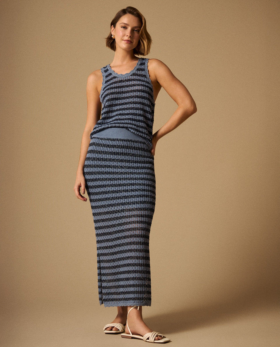 Falda Midi Rayas Azul con Lurex - Azul 34_649G209_AZU153932_5