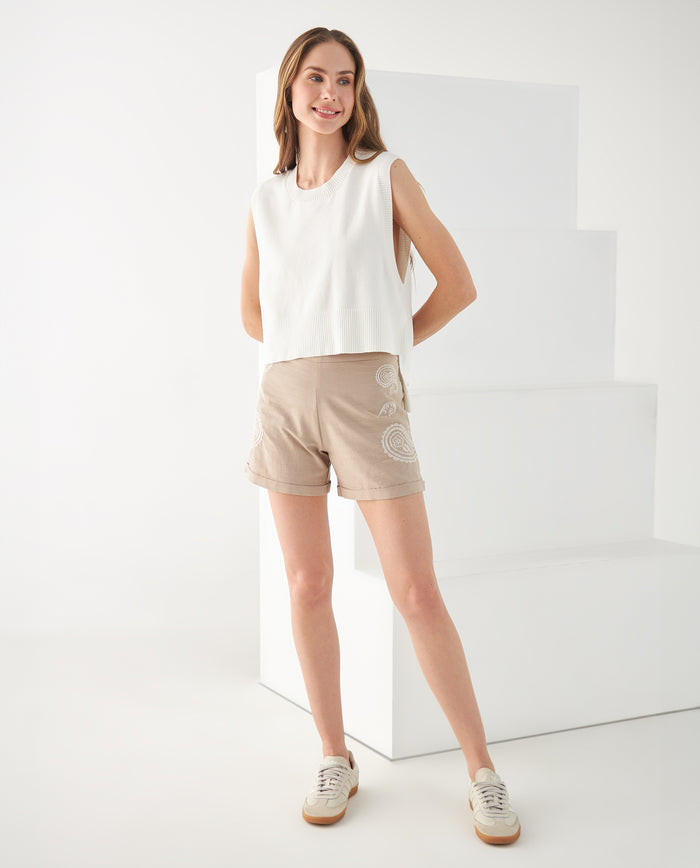 Bermuda con bordado de arabescos para mujer - Beige 34_652F001_BEI161212_0