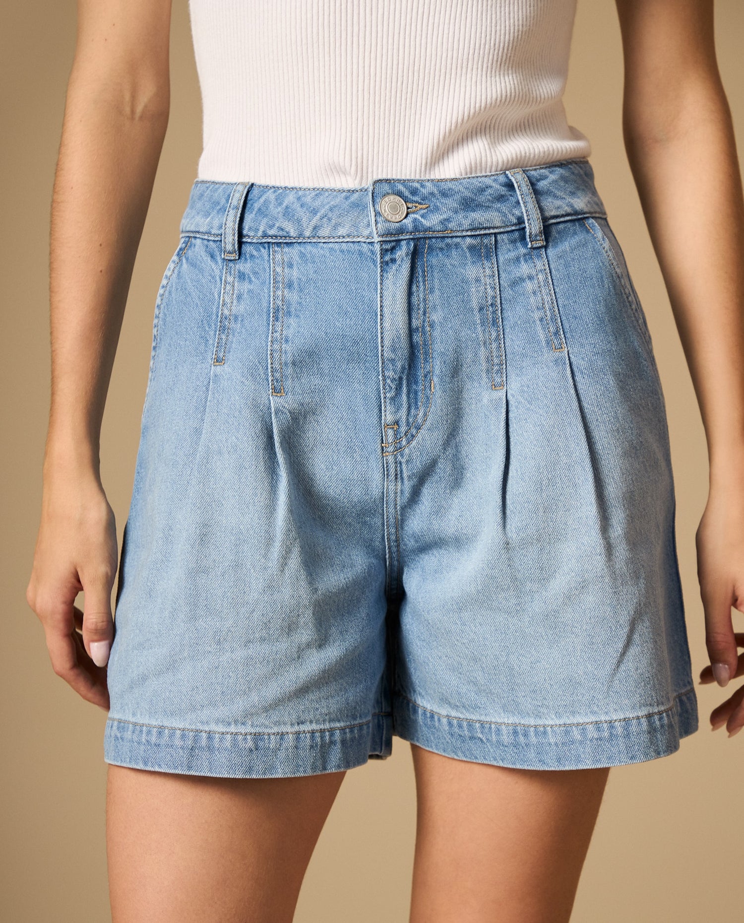 Short con pliegues silueta cómoda - Azul