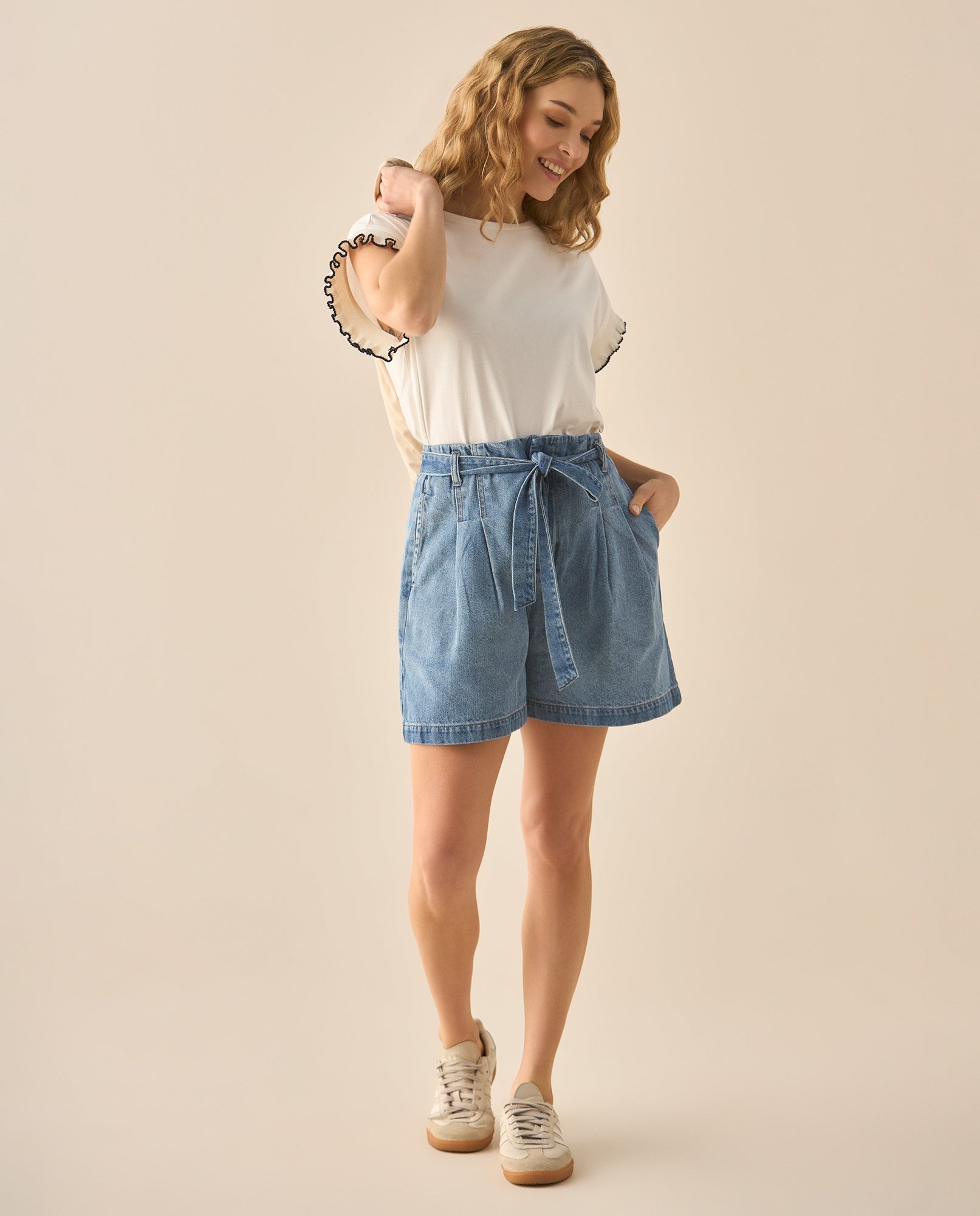 Bermuda en denim con pinzas para mujer  - Azul 34_653G000_AZU193933_0