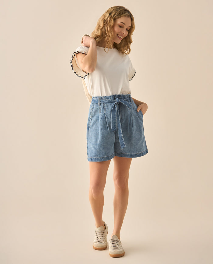 Bermuda en denim con pinzas para mujer  - Azul 34_653G000_AZU193933_0