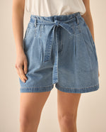 Bermuda en denim con pinzas para mujer  - Azul
