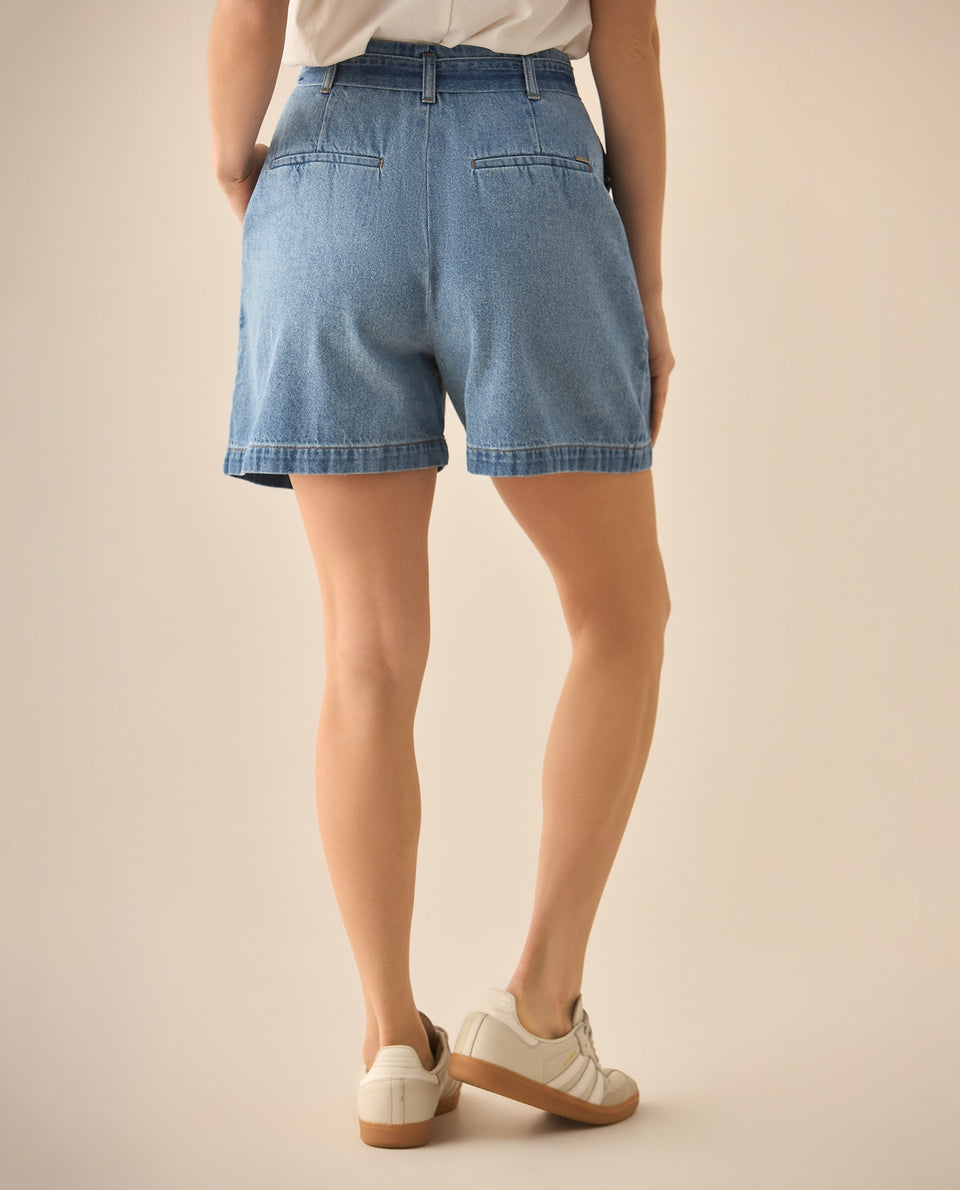 Bermuda en denim con pinzas para mujer  - Azul 34_653G000_AZU193933_4
