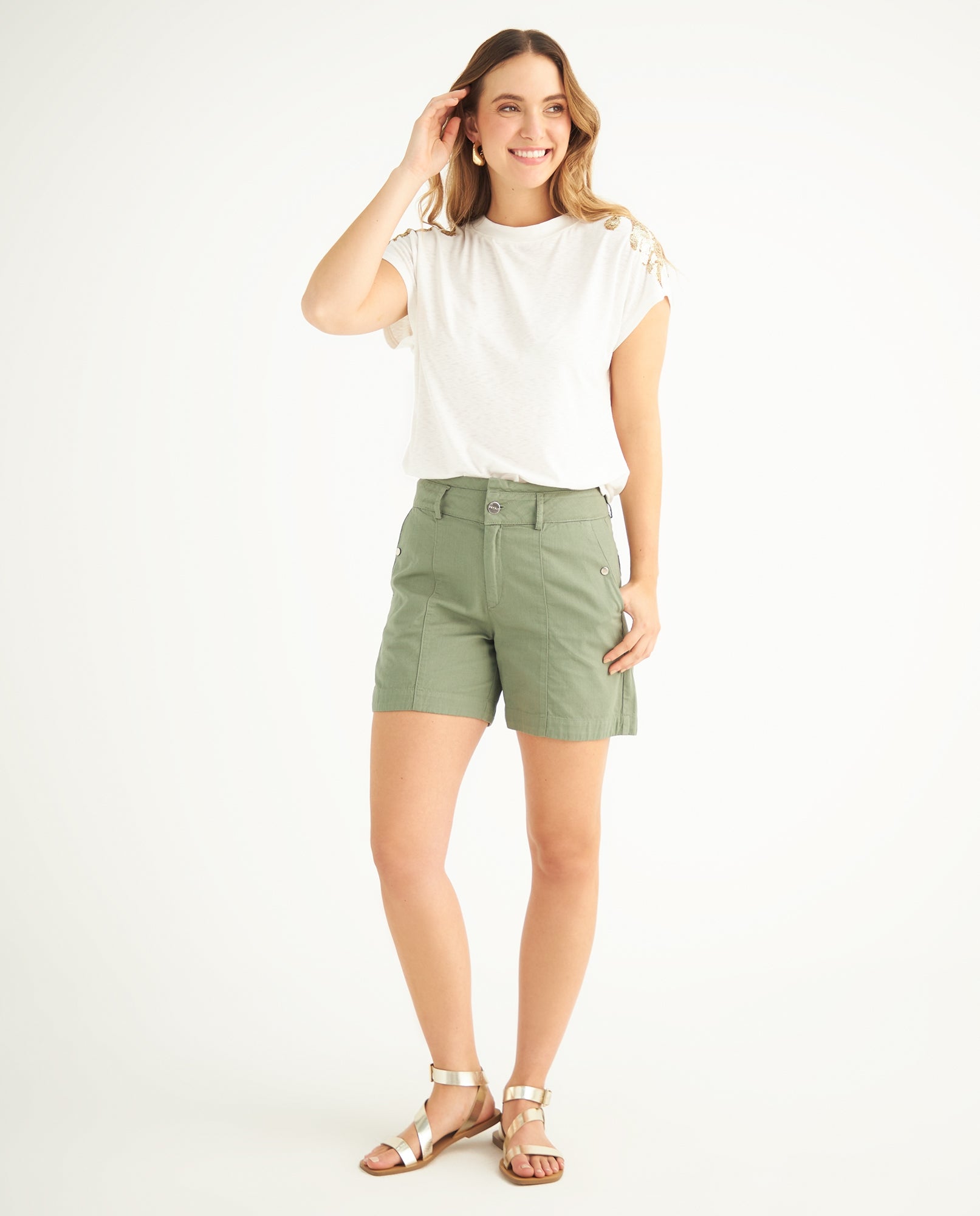 Bermuda con cortes decorativos para mujer - Verde 34_659F000_VER165807_6