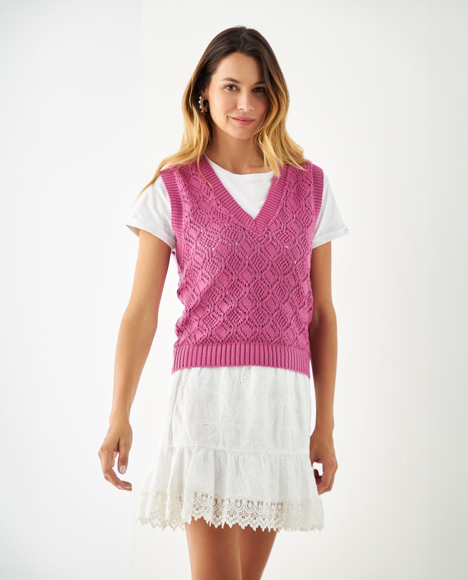 Chaleco tejido para mujer - Rosa 34_661F105_ROS162126_0
