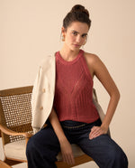 Camisa tejida manga sisa para mujer - Rojo