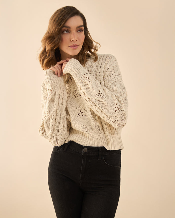Buzo tejido de diseño cerrado para mujer - Crudo 34_661G208_CRU110110_0