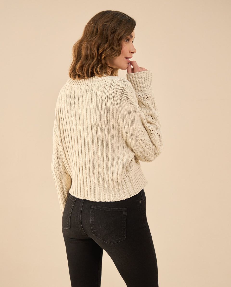 Buzo tejido de diseño cerrado para mujer - Crudo 34_661G208_CRU110110_4
