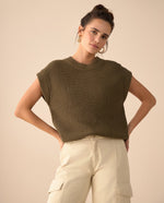 Chaleco tejido de diseño cerrado para mujer - Verde 34_661G211_VER145706_0