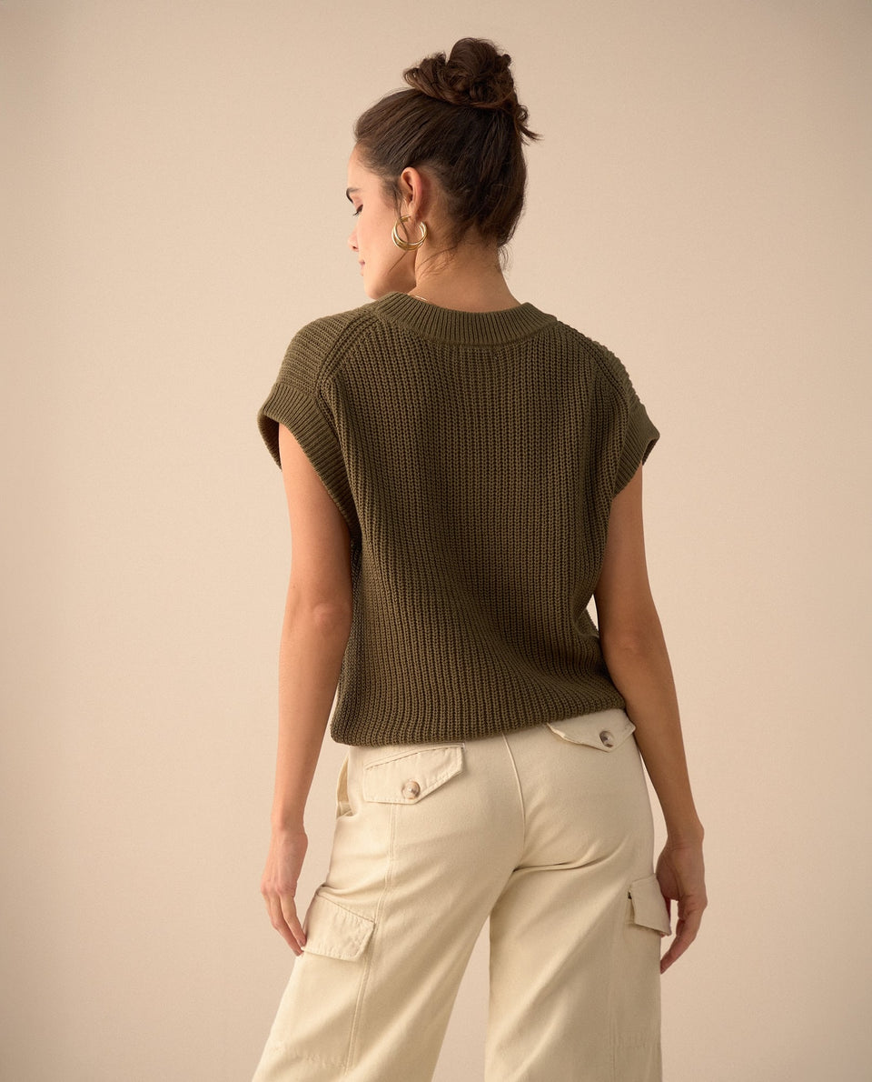 Chaleco tejido de diseño cerrado para mujer - Verde 34_661G211_VER145706_4
