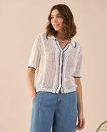 Camisa tejida manga corta para mujer - Crudo