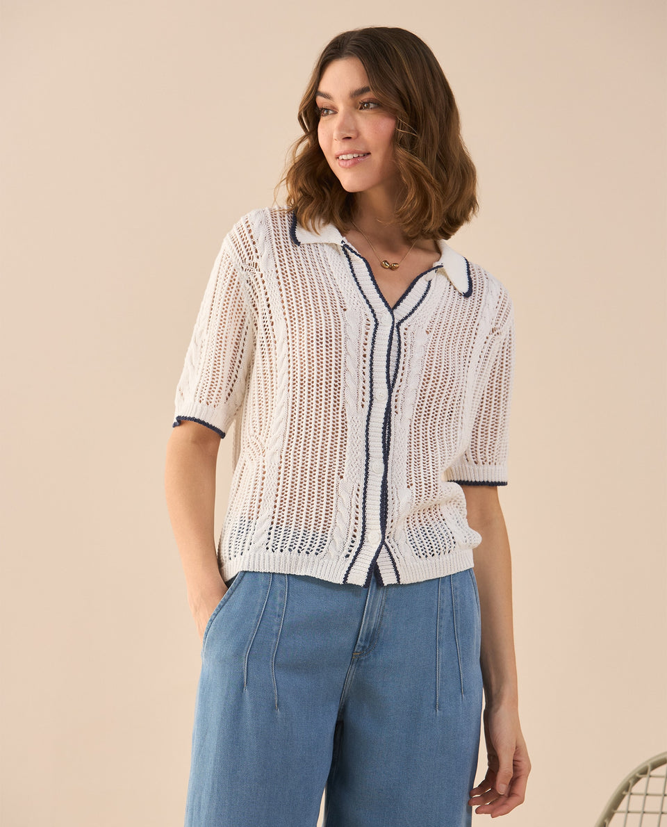 Camisa tejida manga corta para mujer - Crudo 34_661G214_CRU110110_3