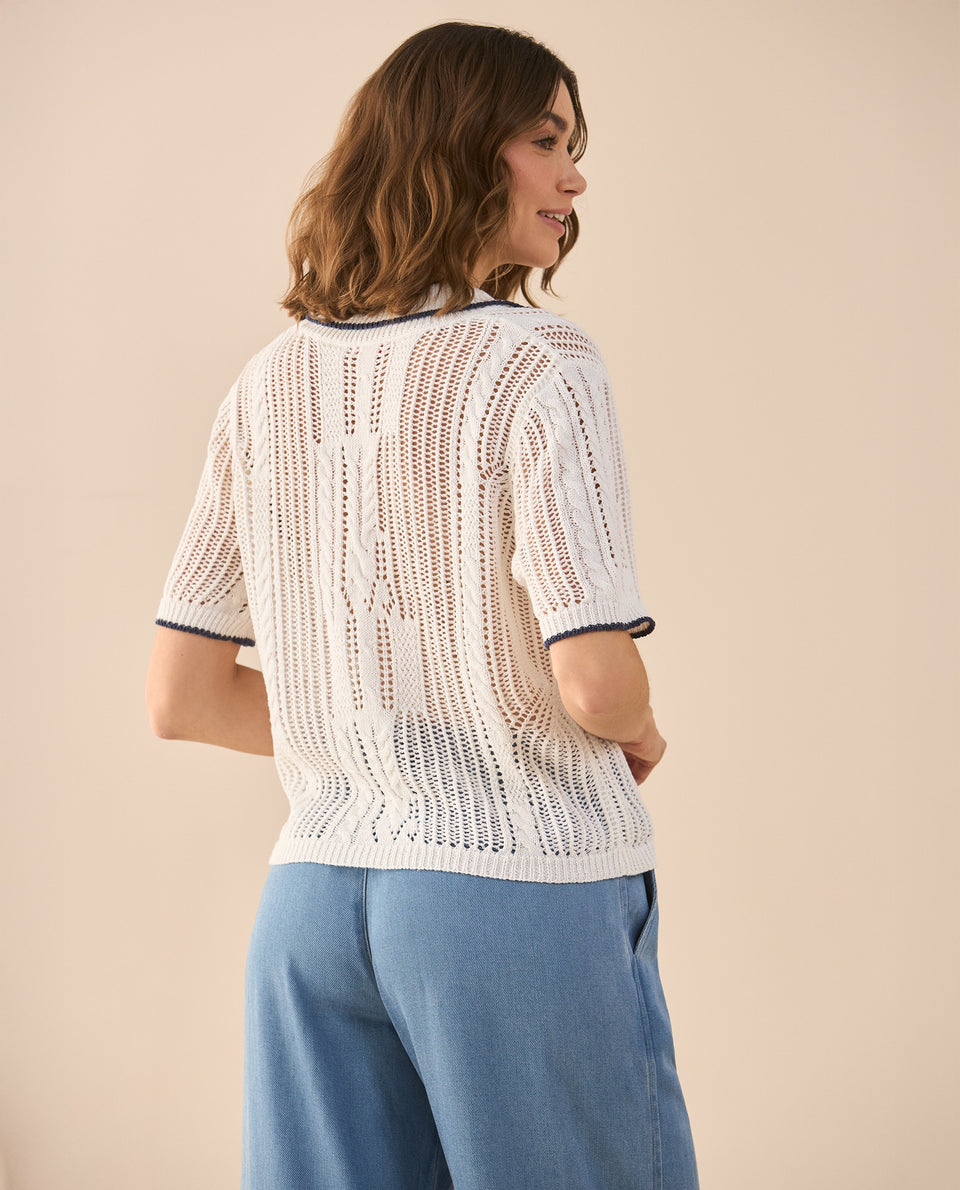 Camisa tejida manga corta para mujer - Crudo 34_661G214_CRU110110_4