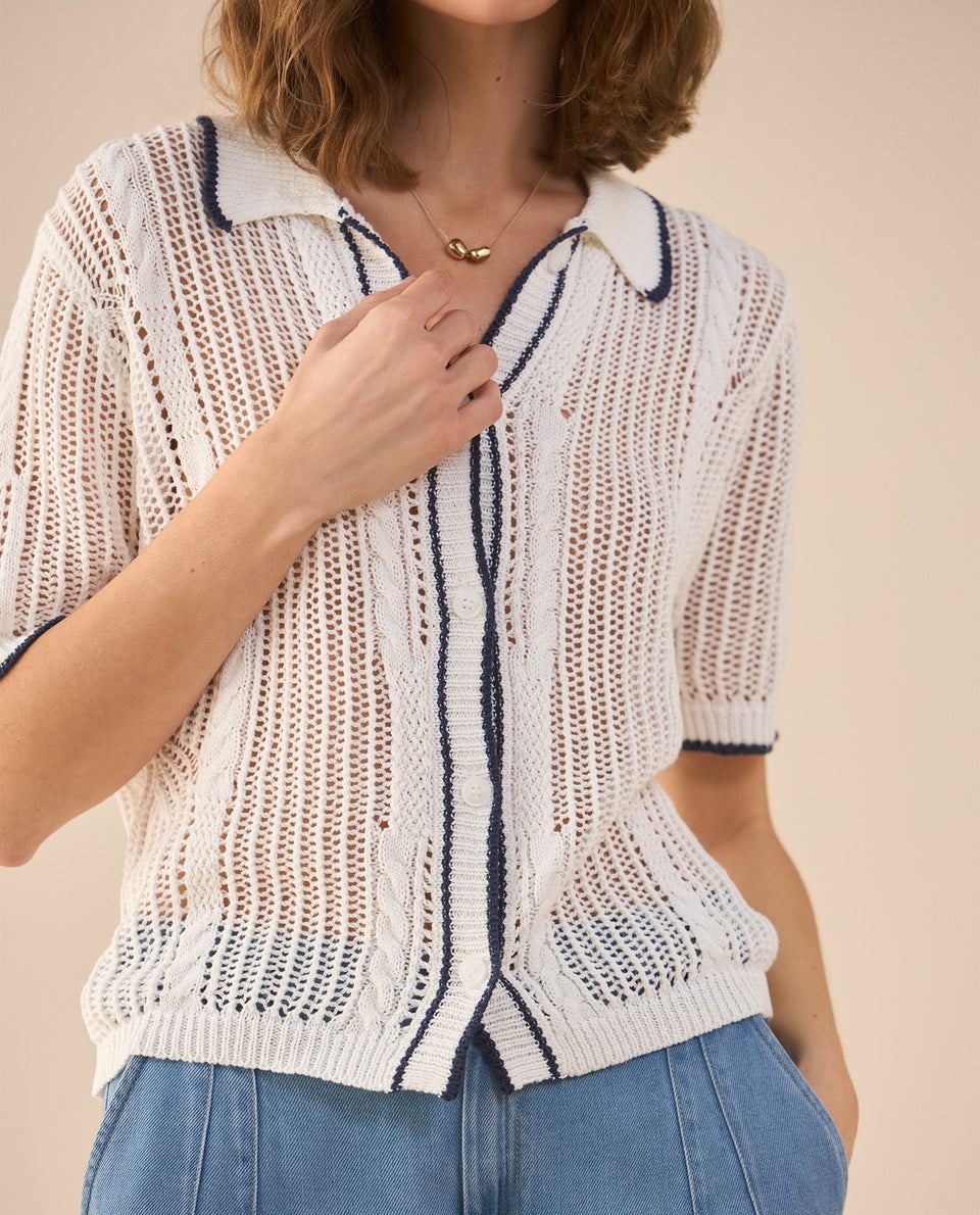 Camisa tejida manga corta para mujer - Crudo 34_661G214_CRU110110_5