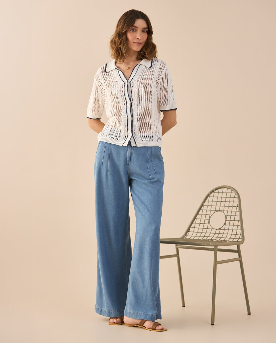 Camisa tejida manga corta para mujer - Crudo 34_661G214_CRU110110_6
