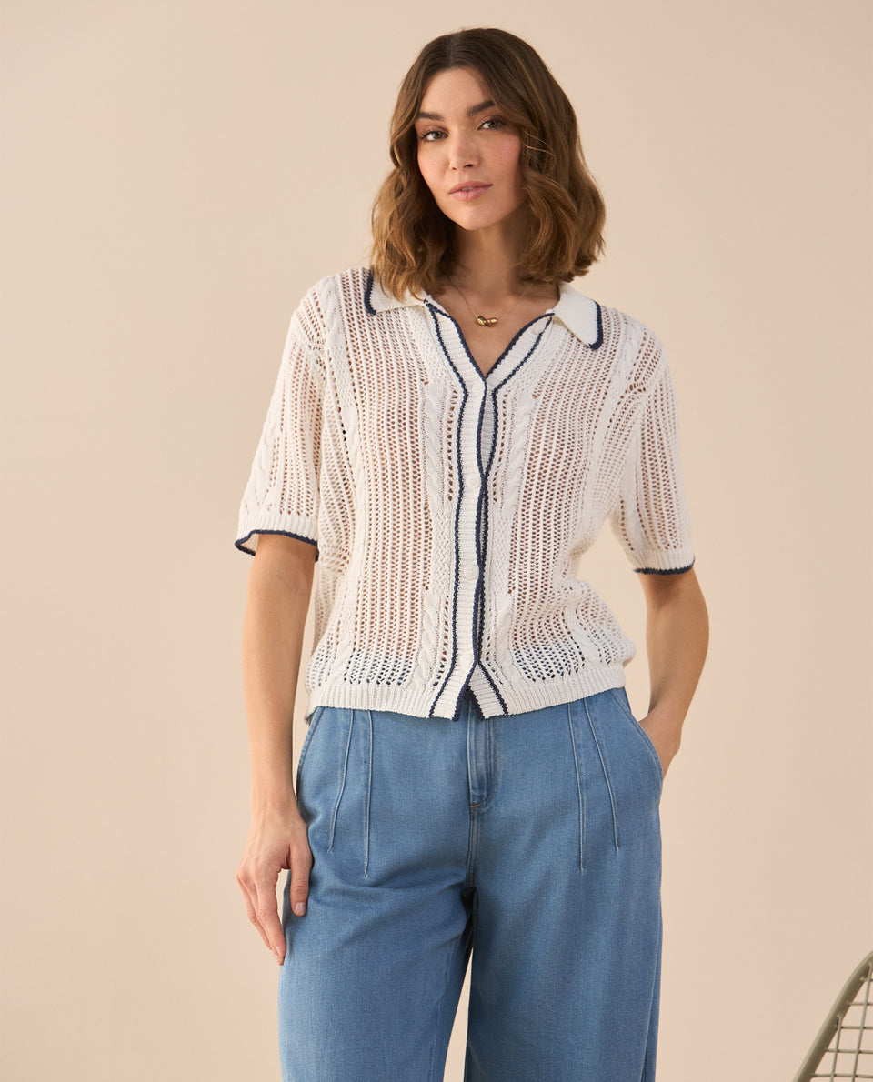 Camisa tejida manga corta para mujer - Crudo 34_661G214_CRU110110_7