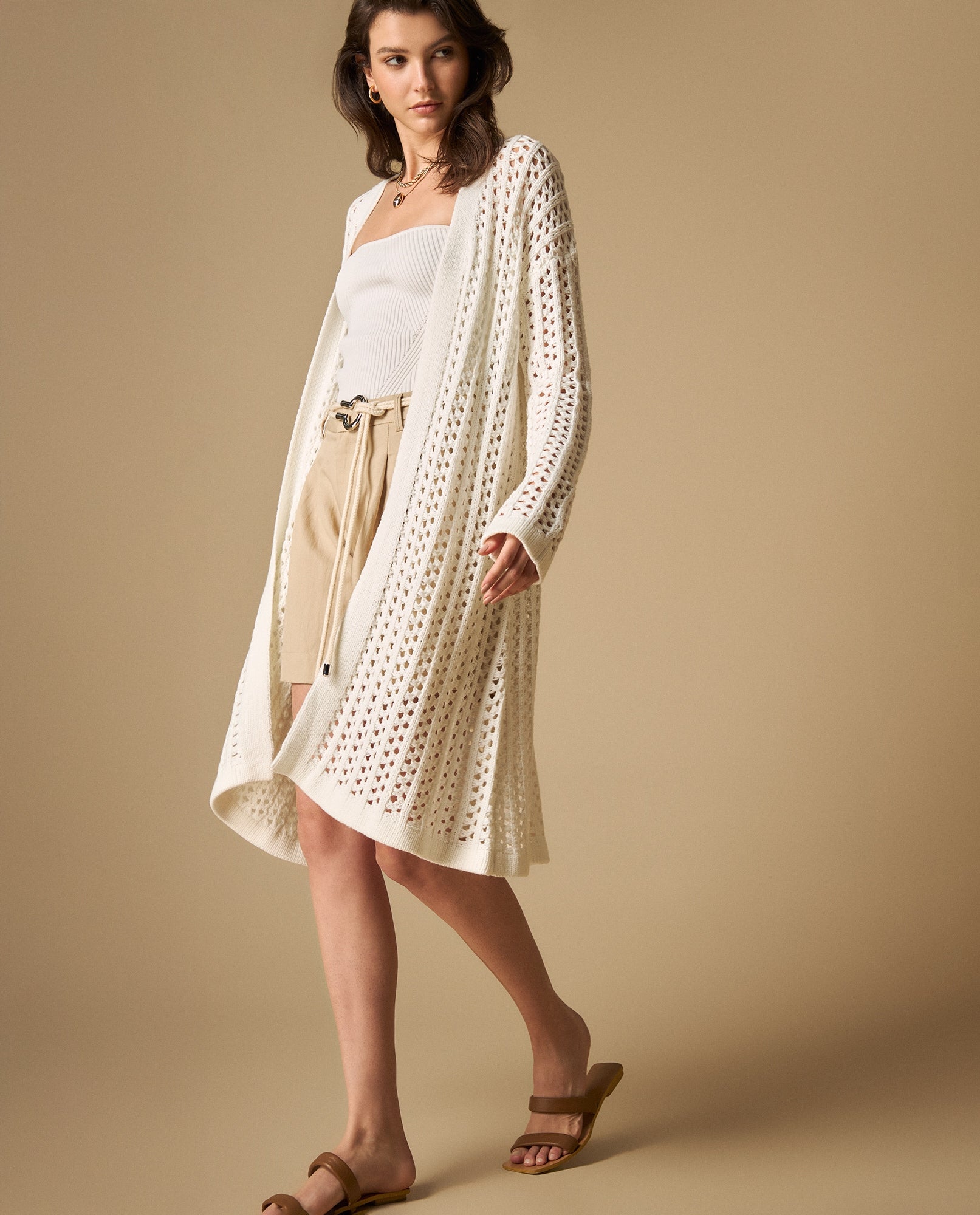 Cardigan tejido manga larga cuello redondo - Crudo 34_661H209_CRU111001_0