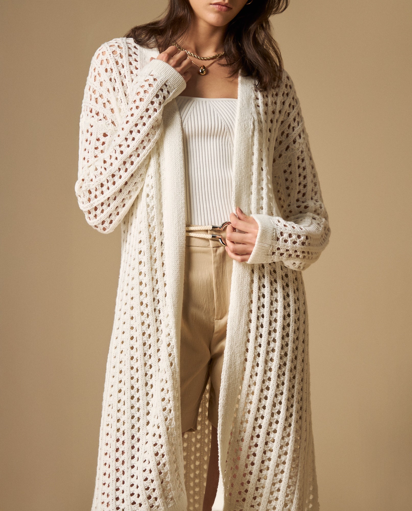 Cardigan tejido manga larga cuello redondo - Crudo 34_661H209_CRU111001_3