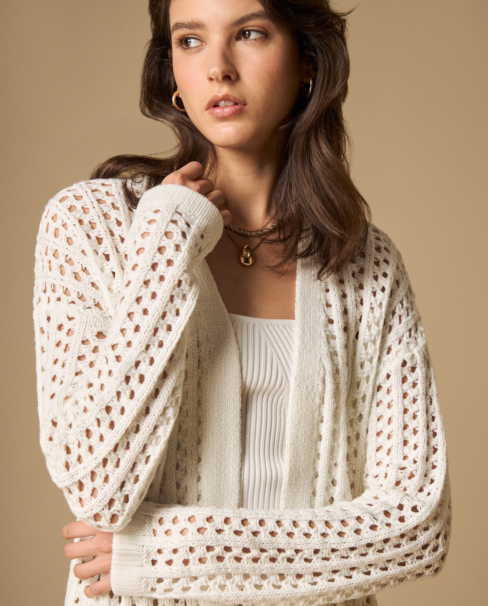 Cardigan tejido manga larga cuello redondo - Crudo 34_661H209_CRU111001_4