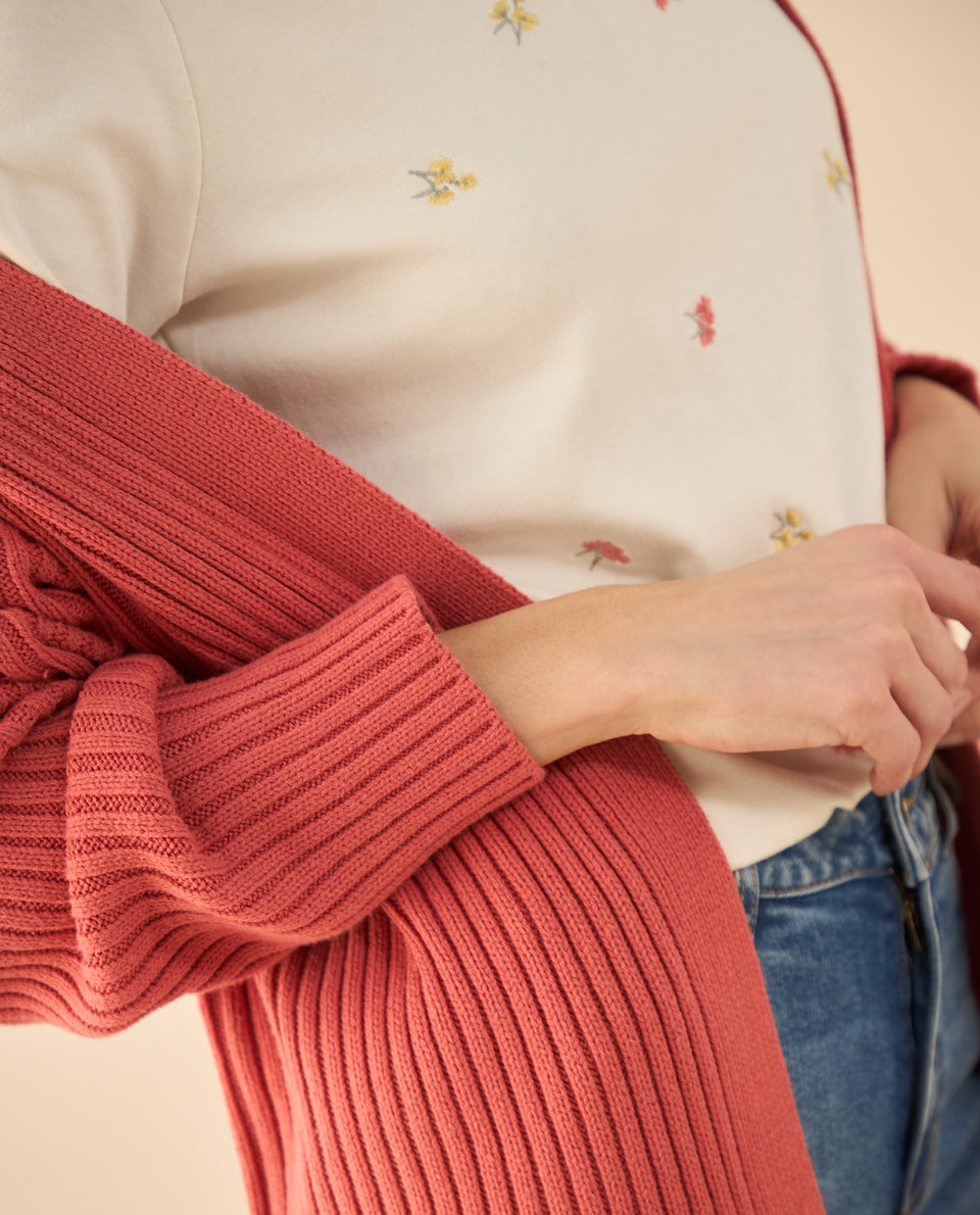 Cárdigan tejido de diseño abierto para mujer - Rosa 34_662G200_ROS171644_3